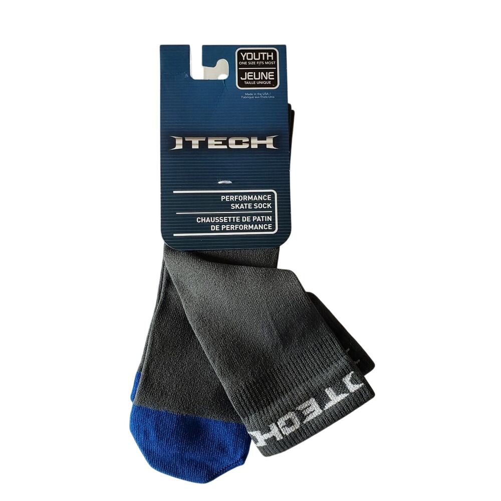 Itech Tall Skate Ice Hockey Sock Performance SZ XS 10-1.5 Youth Bauer Grey Kids